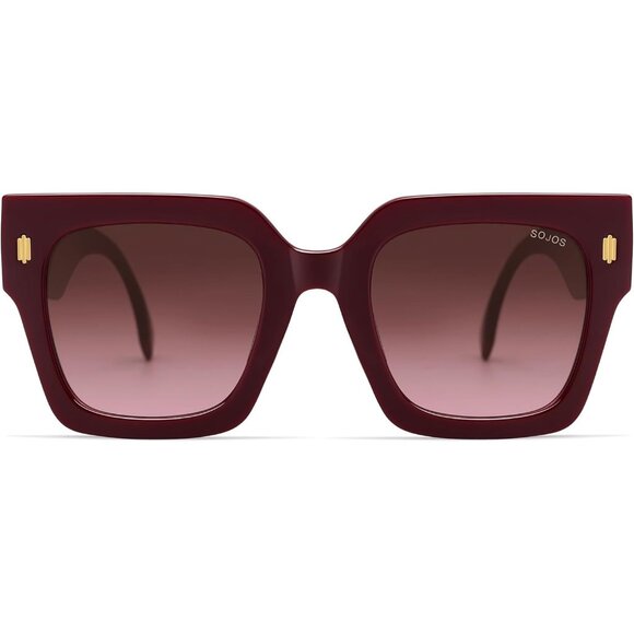 Women's Luxury Large Vintage Oversized Red Square Eyes Protecting Sunglasses - Picture 1 of 5